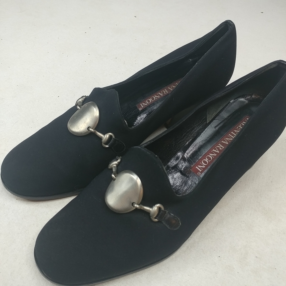 Valentina Rangoni Black Fabric Pumps 2" block Heel